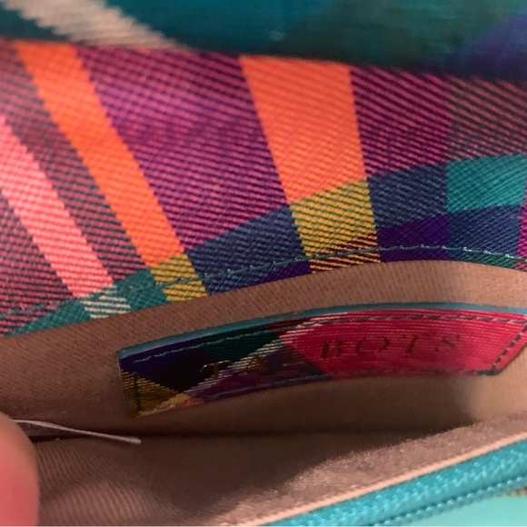 Talbots Bright Yellow & Plaid Saffano Leather Zip Around Wallet With Heart Charm - Picture 5 of 5